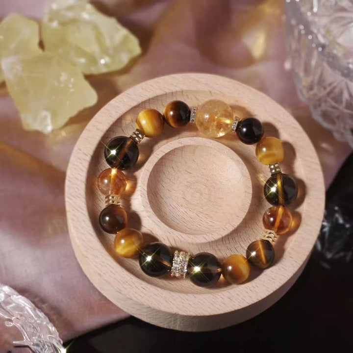Spiritual Senses Citrine, Tiger’s Eye, Gold Rutile & Obsidian Bracelet