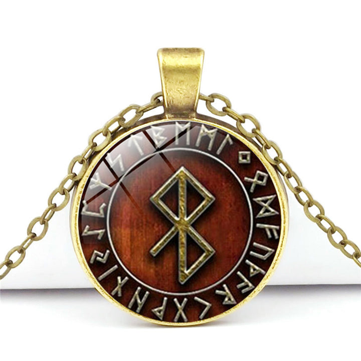 Viking Compass Time Gemstone Pendant Necklace Warrior Symbol Rune Amulet Long Sweater Chain Jewelry Wholesale