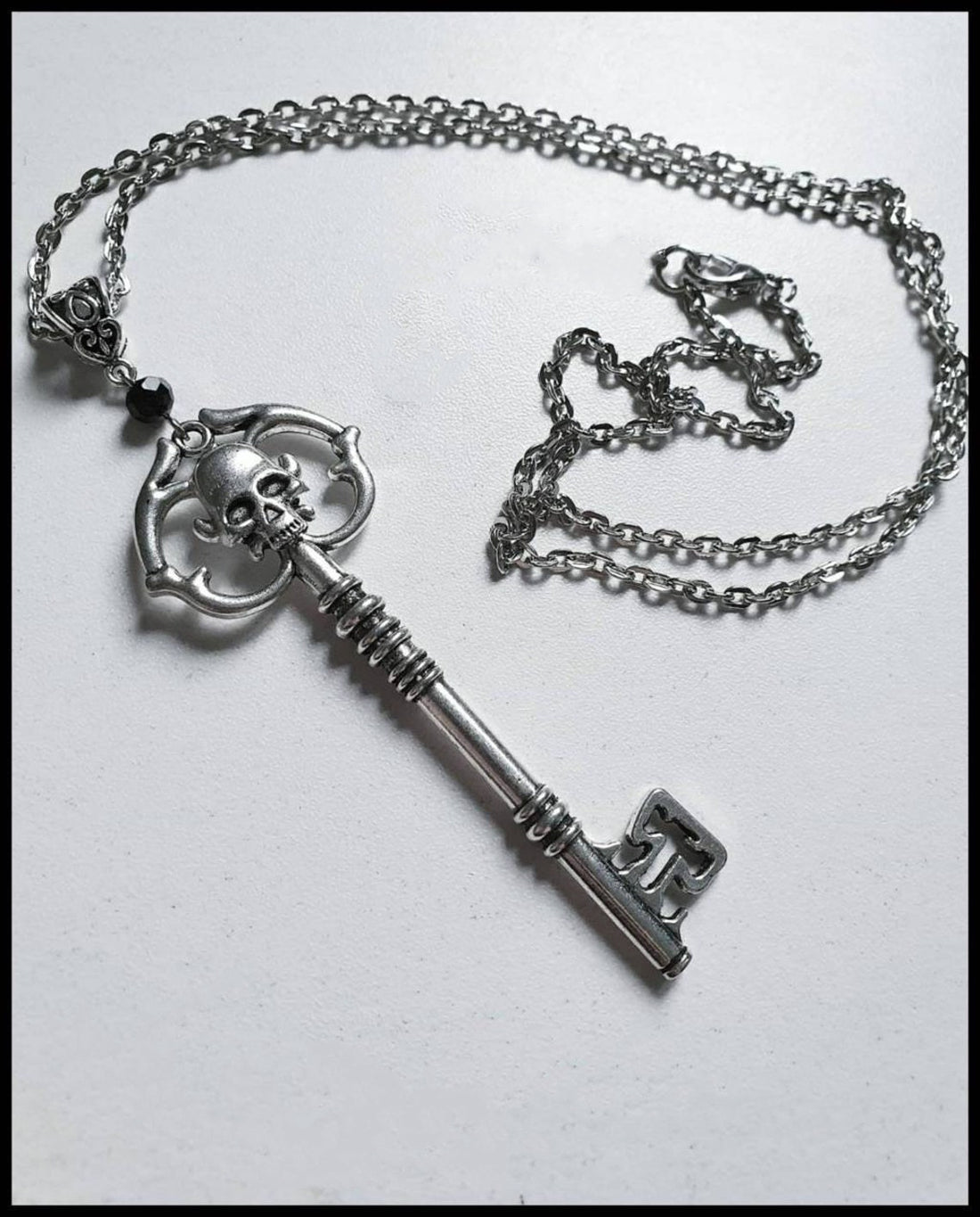 Spiritual Senses UK Gothic Antique Silver Skull Key Necklace