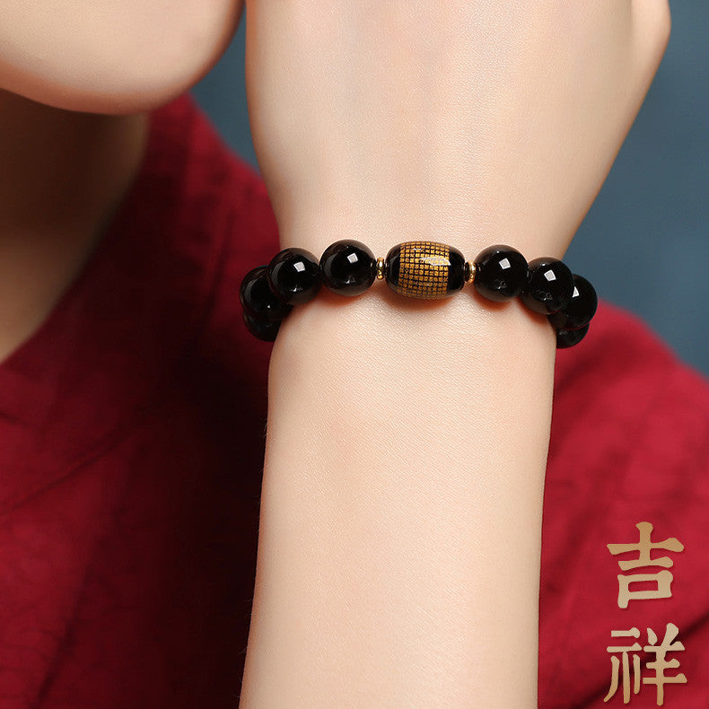 Genuine Obsidian Bracelet Natal Buddha Bracelet Pranya Heart Sutra Buddha Beads Men's Women's Natal Year Couple Gifts