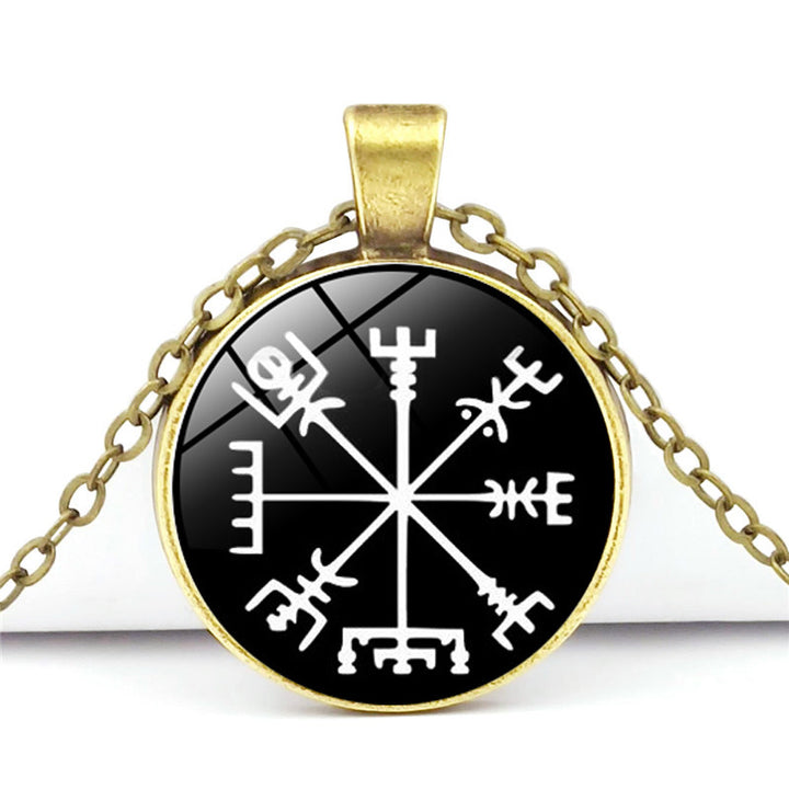 Viking Compass Time Gemstone Pendant Necklace Warrior Symbol Rune Amulet Long Sweater Chain Jewelry Wholesale