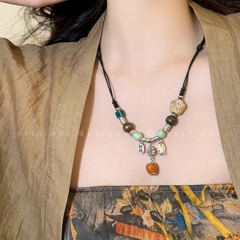 Spiritual Senses UK Handmade Bohemian Ceramic Bead Necklace – Adjustable Ethnic Pendant