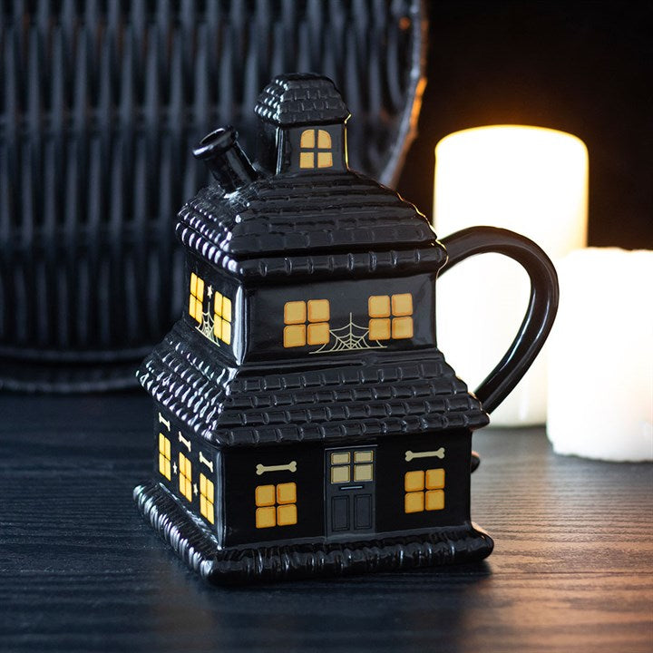 Ghostly Black Haunted House Mug