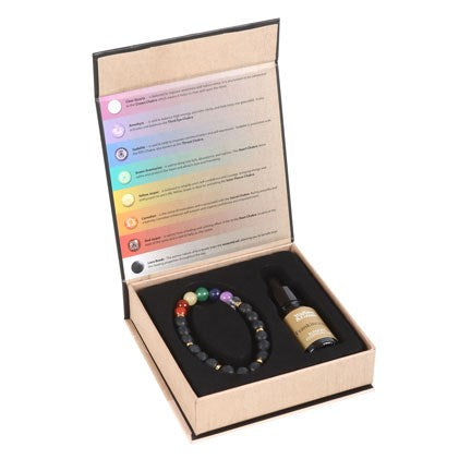 Gemstone Aroma Bracelet Gift Set – Lava Beads & Essential Oil