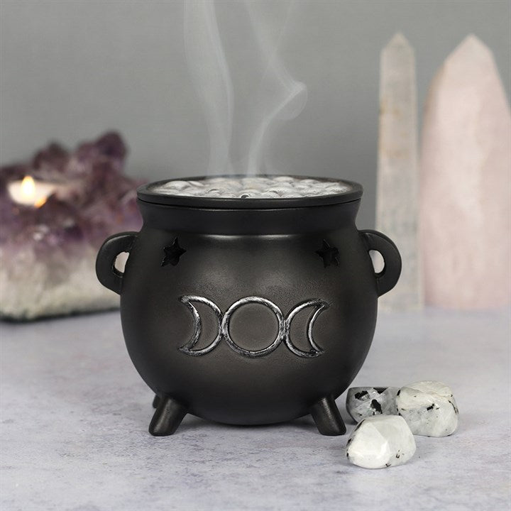 Wiccan and Witch Triple Moon Cauldron Incense Cone Holder
