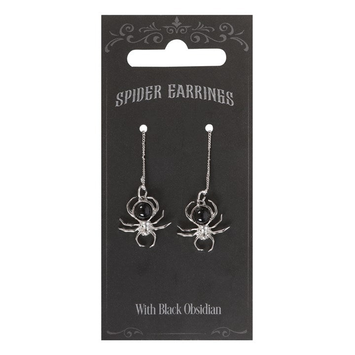 Spiritual Black Obsidian Spider Threader Earrings