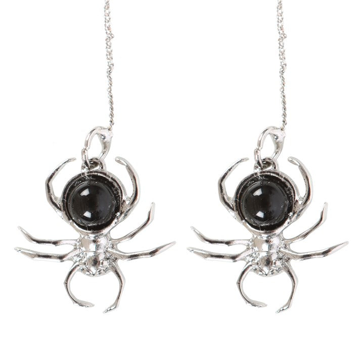Spiritual Black Obsidian Spider Threader Earrings