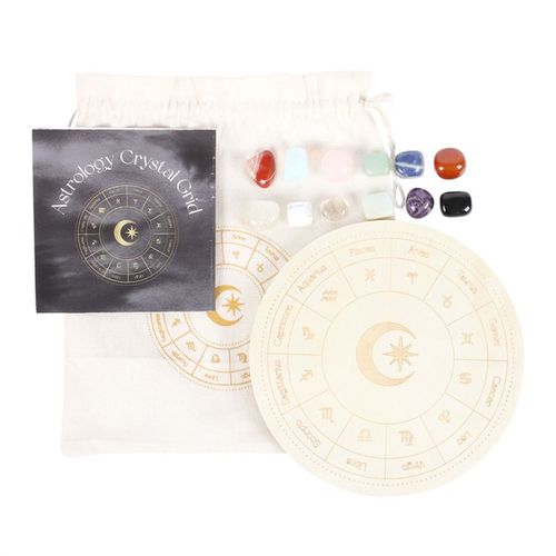 Zodiac Crystal Grid Kit – Decorative Astrology Wheel & Gemstones