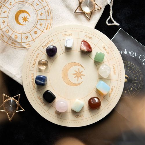 Zodiac Crystal Grid Kit – Decorative Astrology Wheel & Gemstones