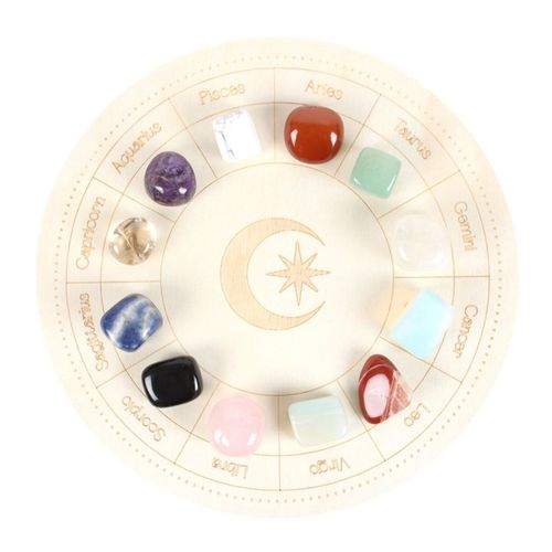 Zodiac Crystal Grid Kit – Decorative Astrology Wheel & Gemstones